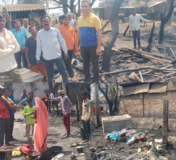 गोंडा : ग्राम पंचायत त्योरासी मौजा टिकुलहन पुरवा में अज्ञात कारणों से आग लग जाने से तीन घर जलकर हुए राख