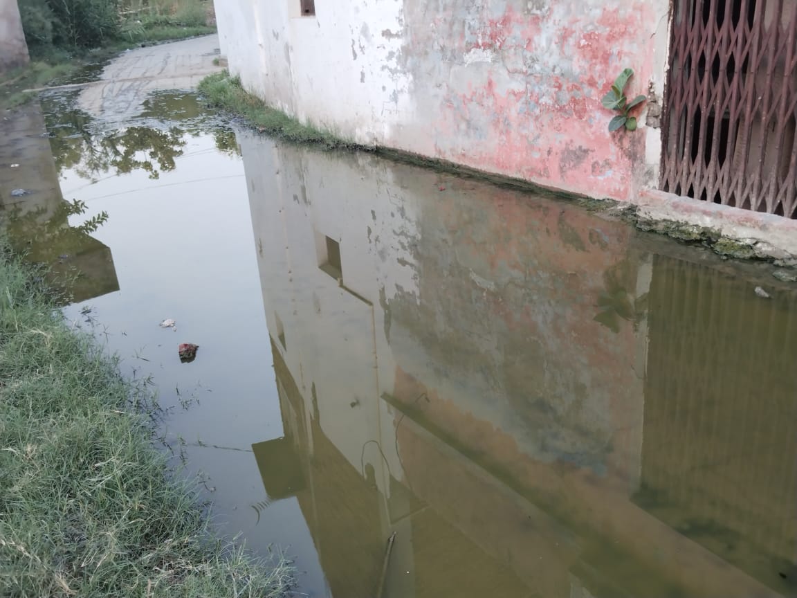 गोंडा : नाली बनाने के बाद भी नही की जल निकासी की व्यवस्था, सड़क पर भरा पानी